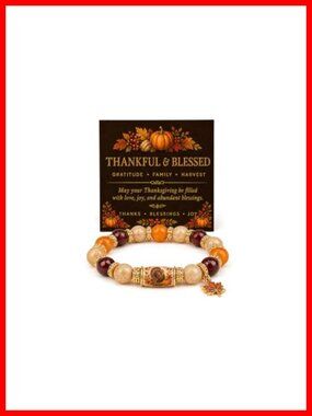 10mm Natural Stone Beaded Stretch Bracelet with Pumpkin Maple Leaf Charm